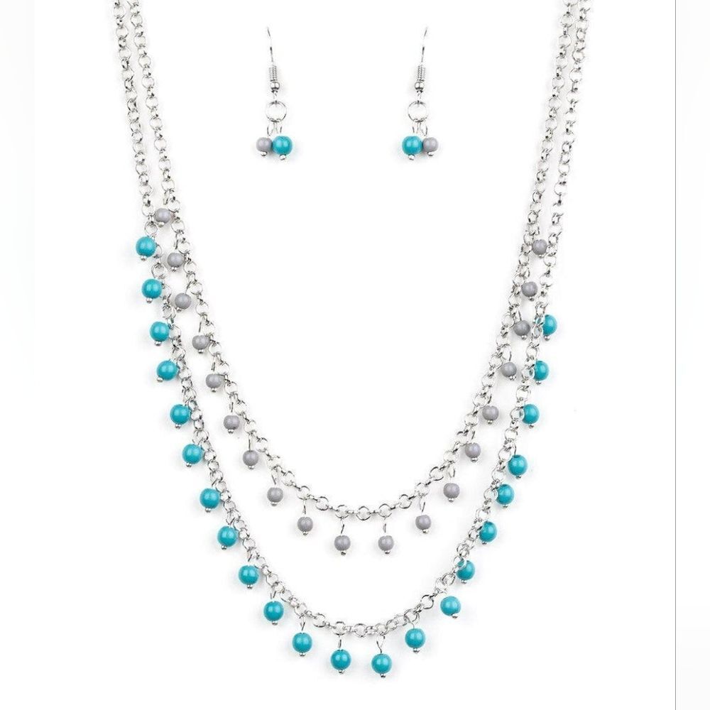 Paparazzi Dainty Distraction Blue Necklace and Earring Set